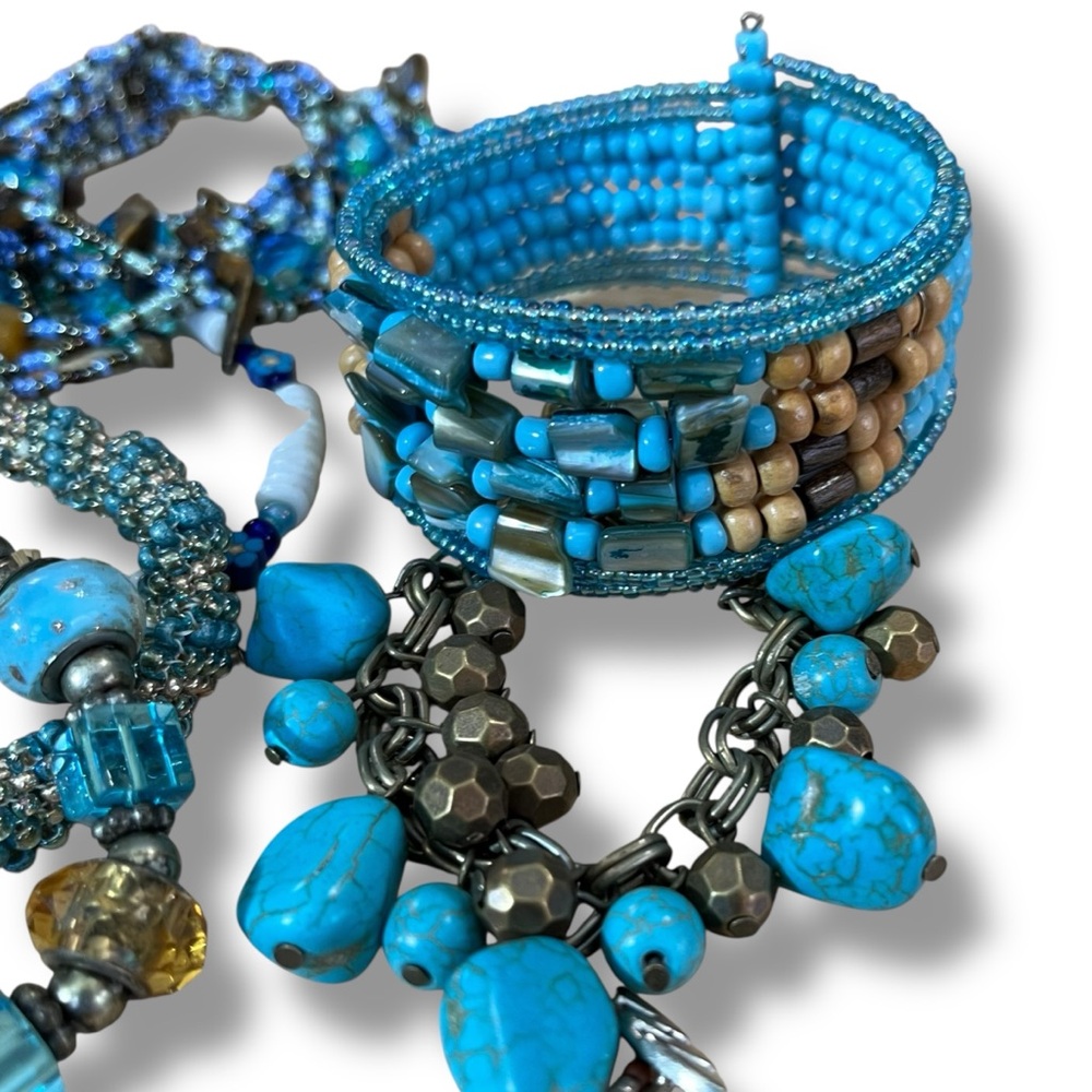 Turquoise and Brown Beaded Assortment of Bracelets - Picture 5 of 6